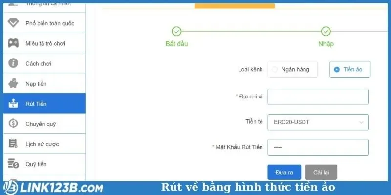 Rút về bằng hình thức tiền ảo